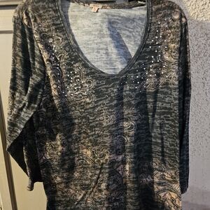 Reba Black and Gray Paisley Long Sleeve Top